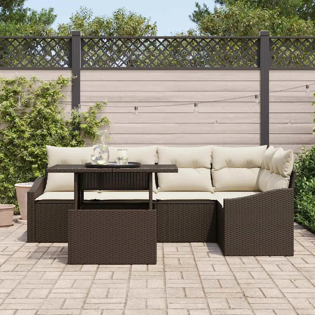 Set Divano da Giardino con cuscino 6 pcs Marrone e Crema 3357741