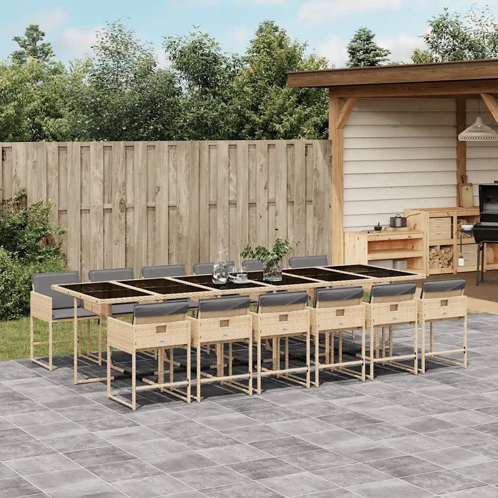 Set Pranzo da Giardino 13 pz con Cuscini Beige Misto Polyrattan