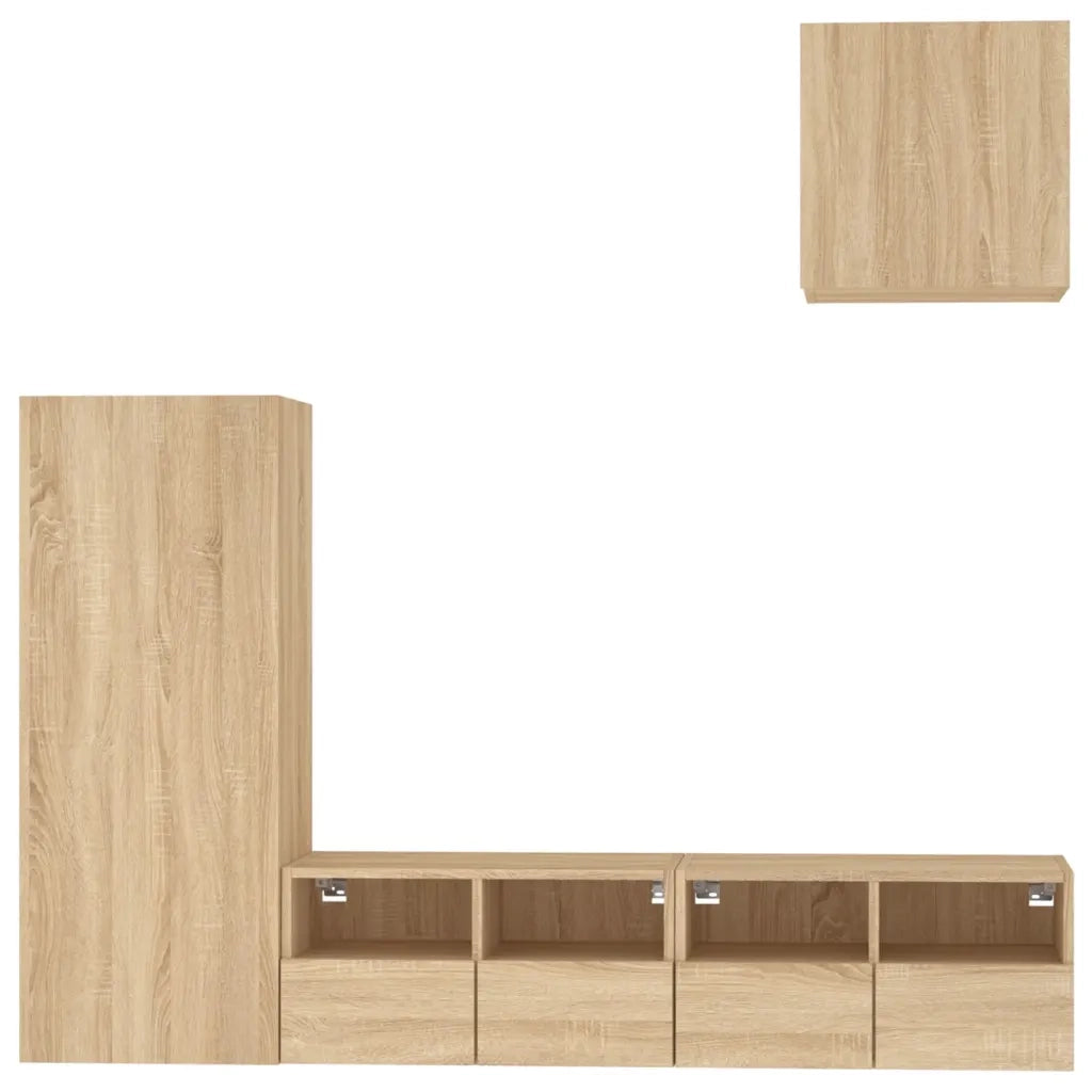 Mobili TV a Muro 4pz | Armadietto TV | Mobile Porta TV Rovere Sonoma in Legno Multistrato