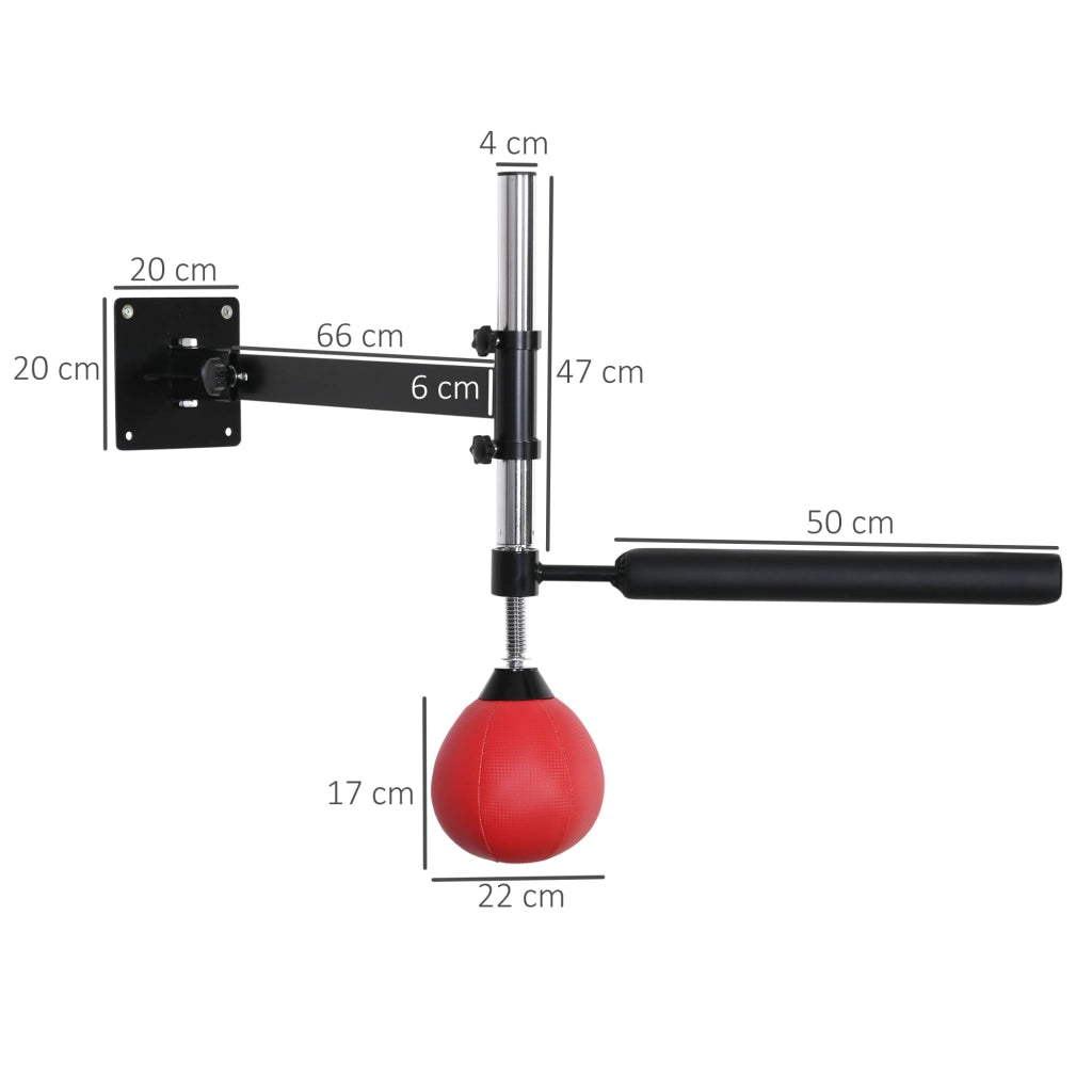 Supporto per Boxe con Palla Velocit¨¤ e Asta Riflesso ¨C Xylo ¨C Montaggio a Parete, Altezza Regolabile, Nero/Rosso