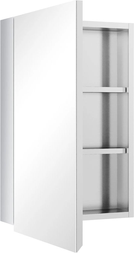 Specchio per bagno - Inox - 1 porta specchio - 2 supporti - 60 cm alto