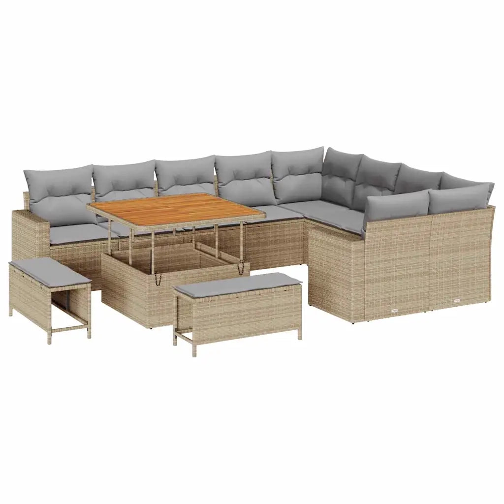Set Divano da Giardino 13 pcs Beige e Grigio Chiaro polyrattan