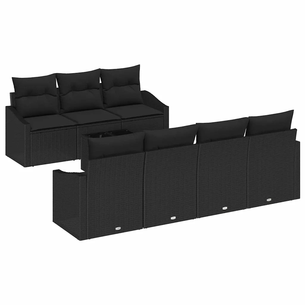 Set di divani con cuscino con cuscino 8 pcs Nero polyrattan