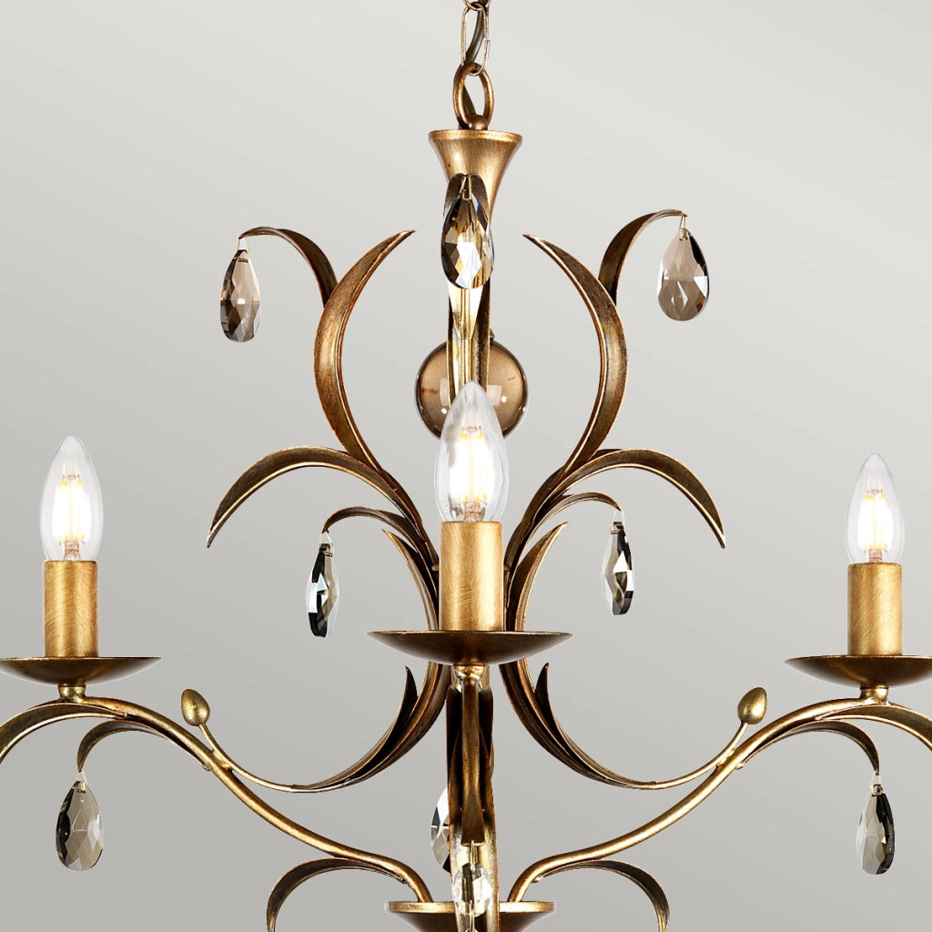 Lampadario Lily bronzo patinato 3xE14 cristallo Elstead