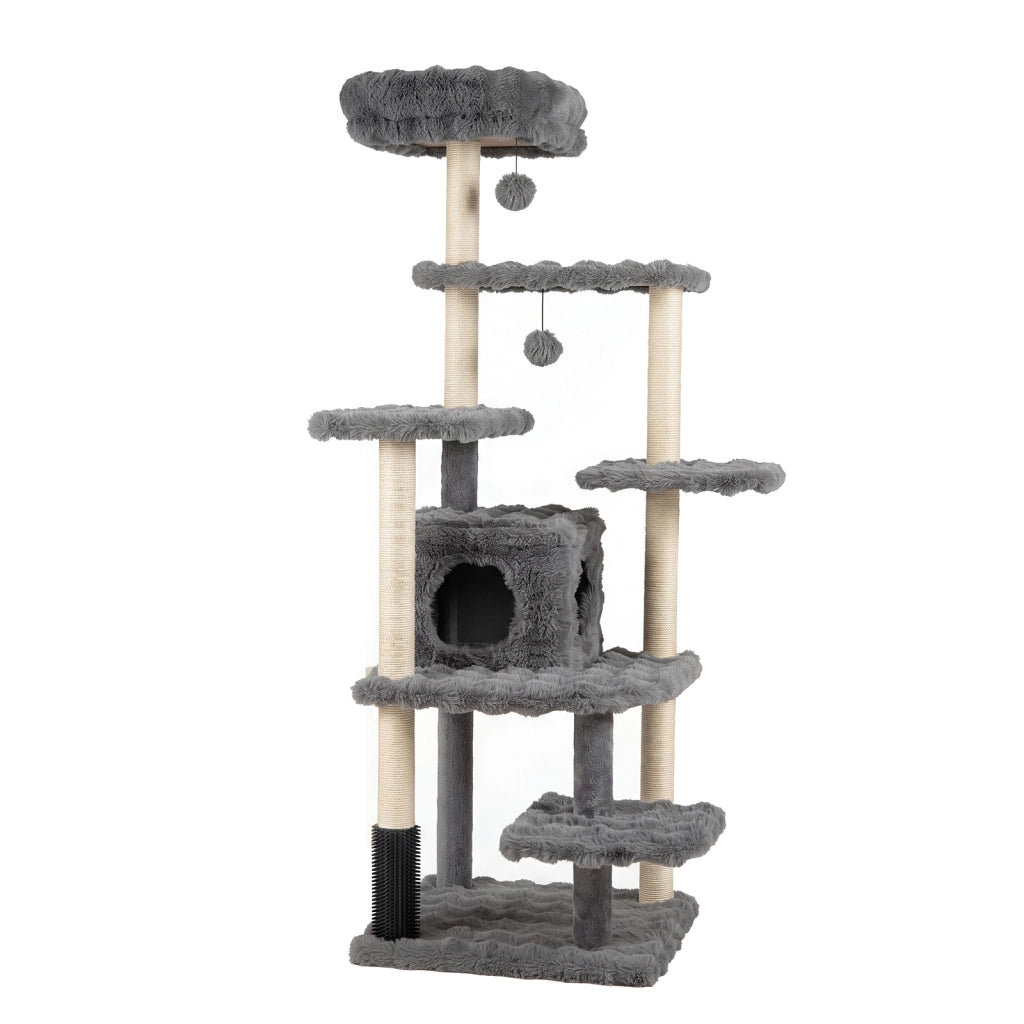Albero per gatti da interno 4 piattaforme di salto cuccia palo avvolto in sisal e base ampia, Tiragraffi per gatti con posatoio per gattini Grigio