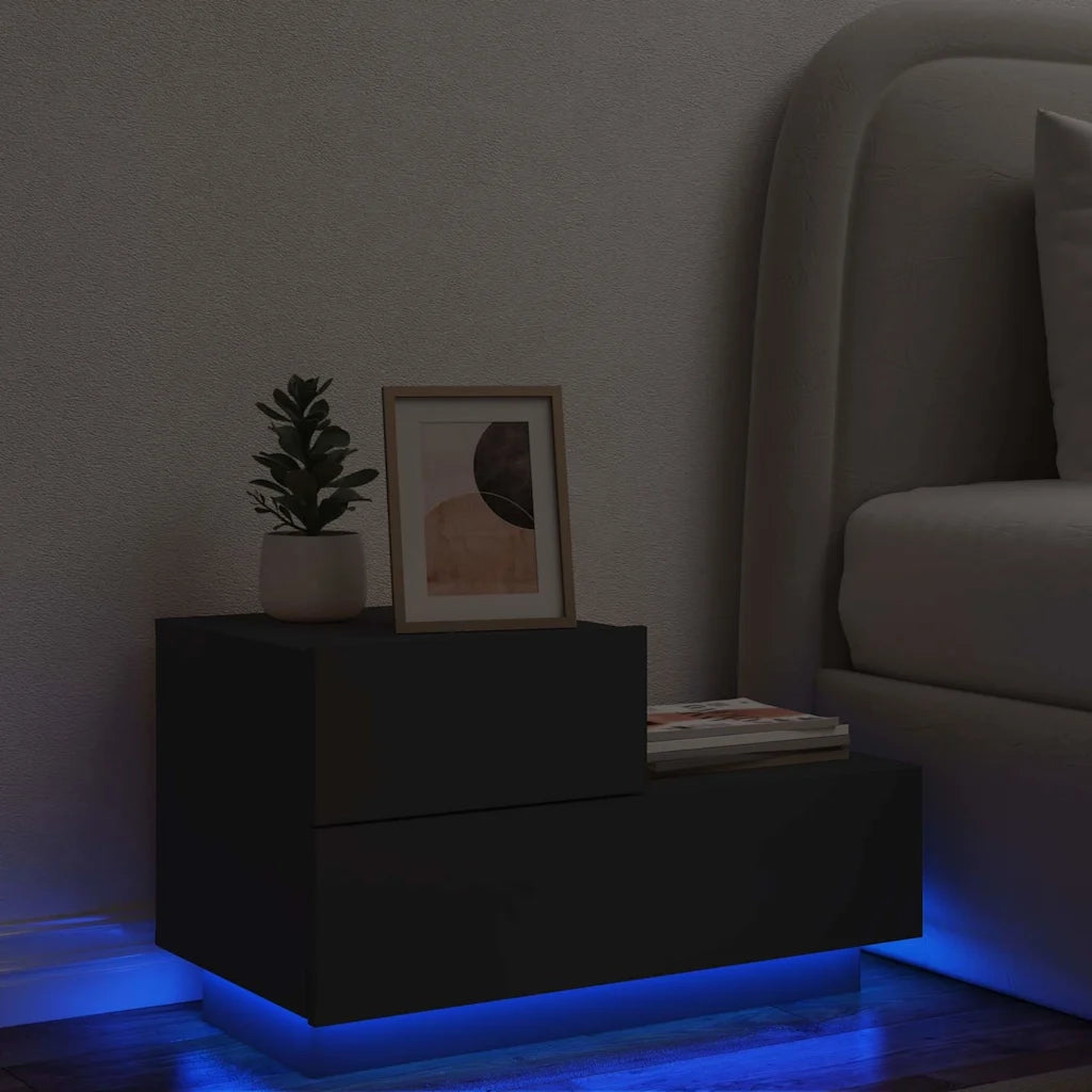 Comodino | Armadio da Notte | Mobiletto da notte con Luci LED Nero 70x36x40,5 cm
