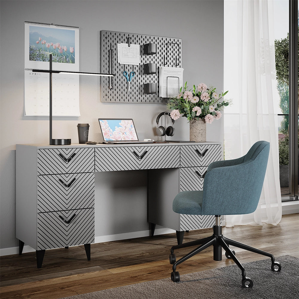 Vicco Scrivania Grigio 150 x 45 cm con 7 cassetti