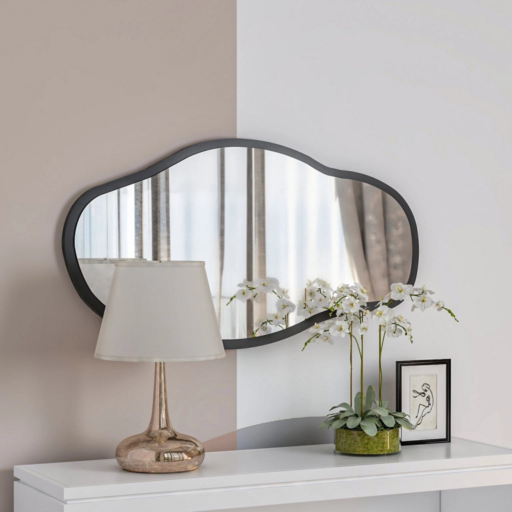 Canepina, Specchio Forma Ovale, 45x85h cm Nero