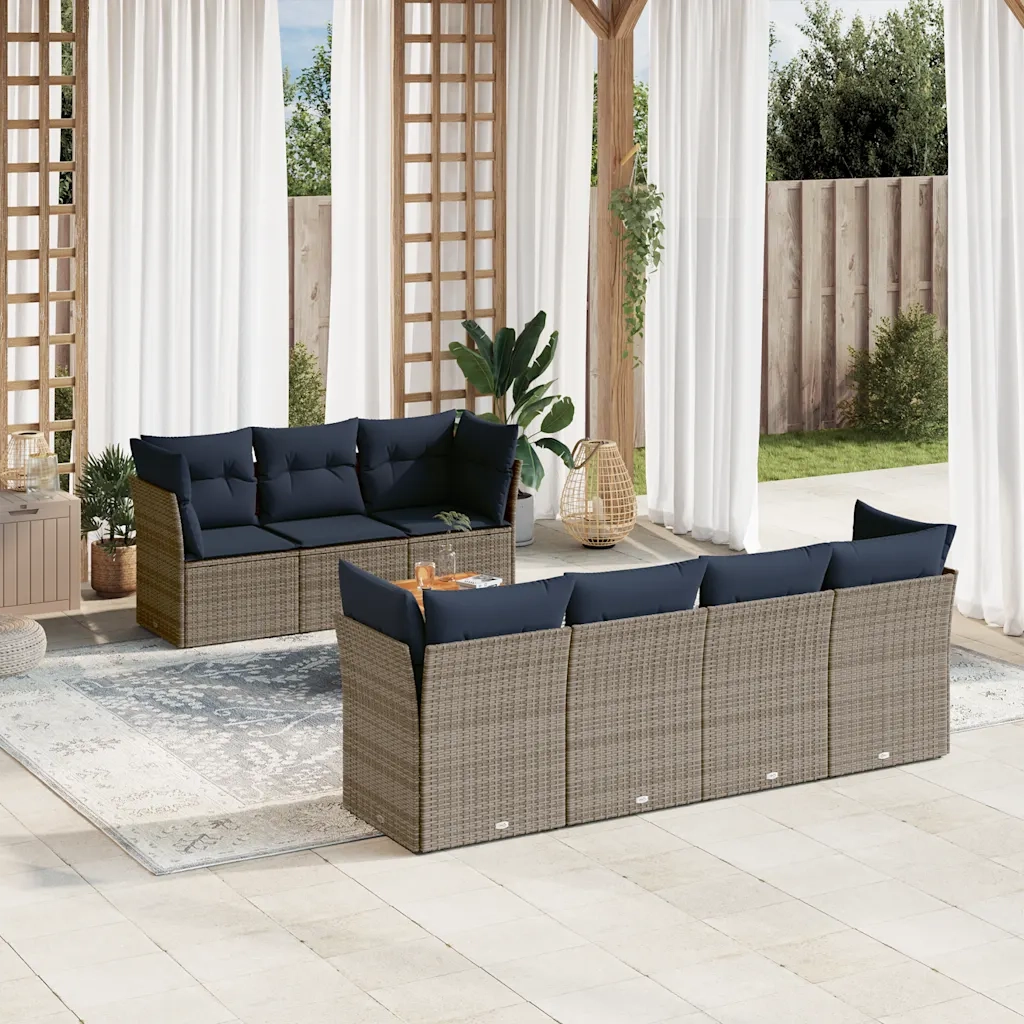 Set Divani da Giardino 8 pz con Cuscini Grigio in Polyrattan 3255837