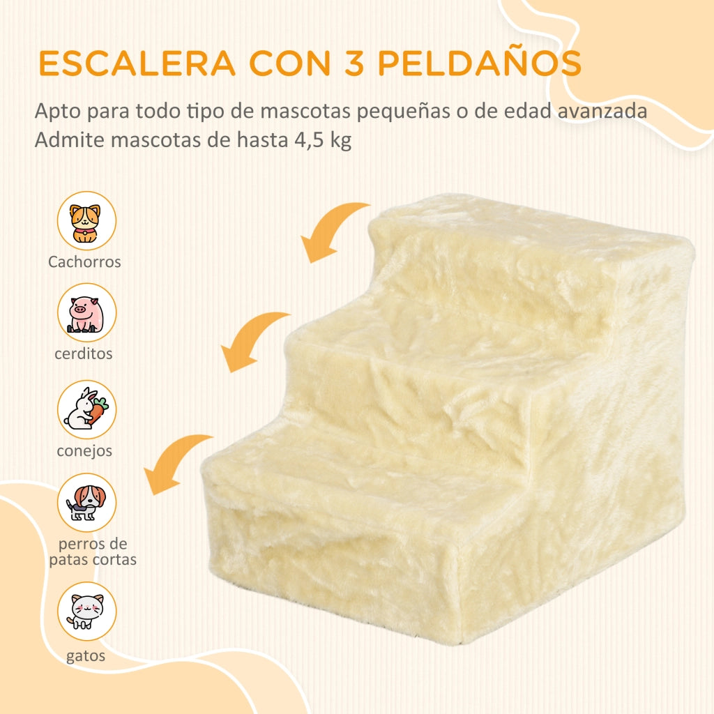 Scaletta per Cani 3 Gradini con Fodera Removibile ¨C Xylo ¨C Beige 46x35x35 cm