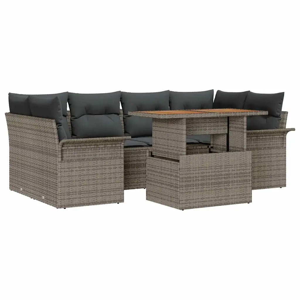 Set Divano da Giardino 7 pcs Grigio Poly Rattan 3358022