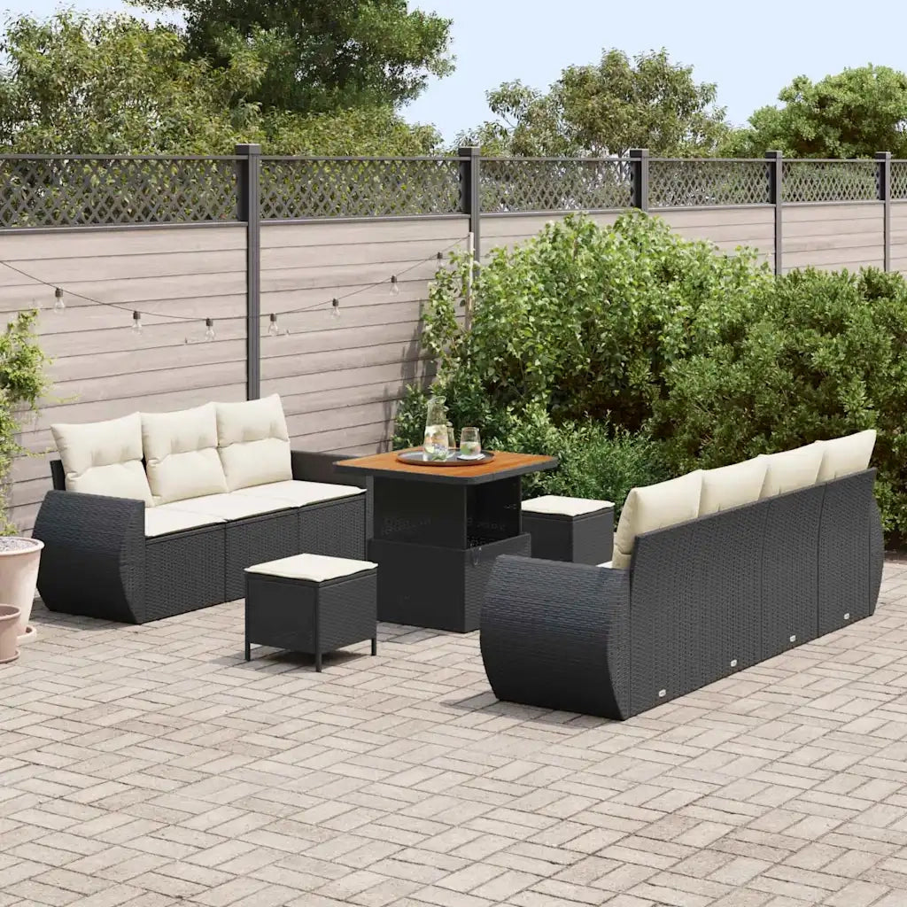 Set Divano da Giardino 10 pcs Nero e Crema polyrattan 3363785