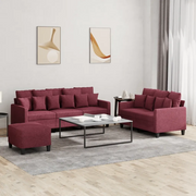 Set di Divani 3 pz con Cuscini Rosso Vino in Tessuto 3201678