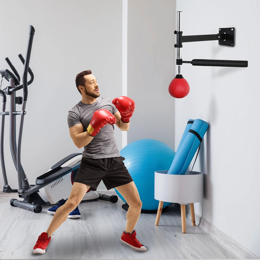 Supporto per Boxe con Palla Velocit¨¤ e Asta Riflesso ¨C Xylo ¨C Montaggio a Parete, Altezza Regolabile, Nero/Rosso
