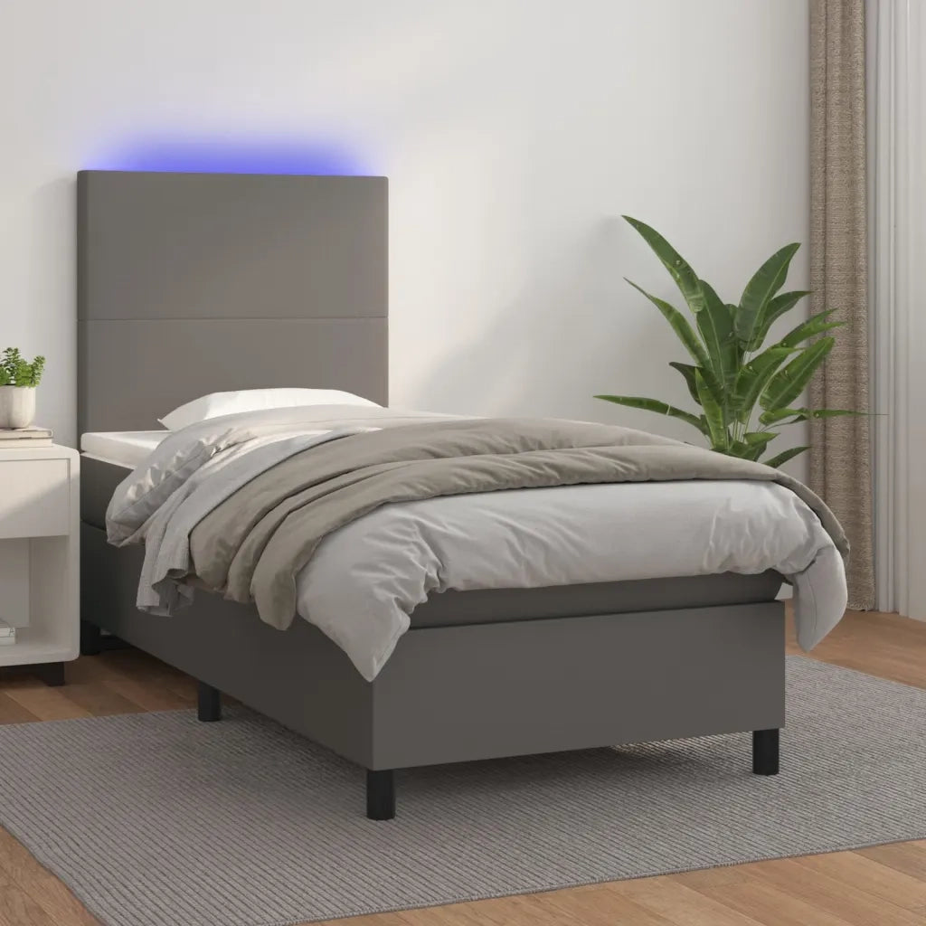 Giroletto Molle con Materasso e LED Grigio 90x190cm Similpelle 3135799