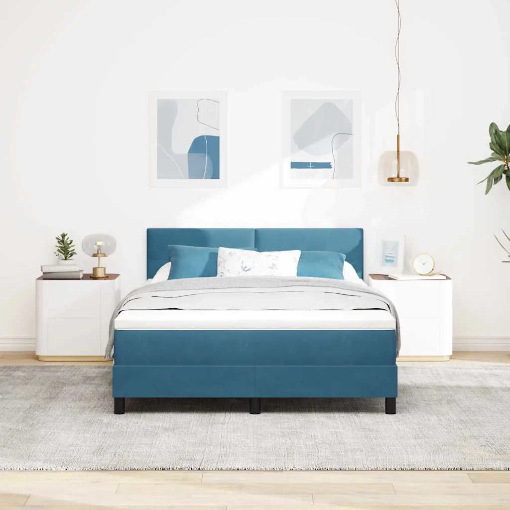 Letto a Sorgente LED con led Blu Scuro 140 x 200 cm Velluto