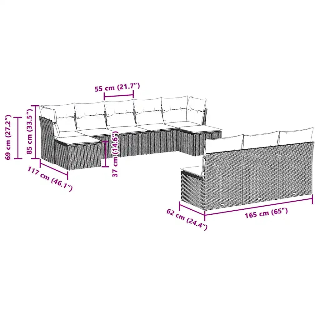 Set Divano Giardino 10 pz con Cuscini Grigio Chiaro Polyrattan 3218292
