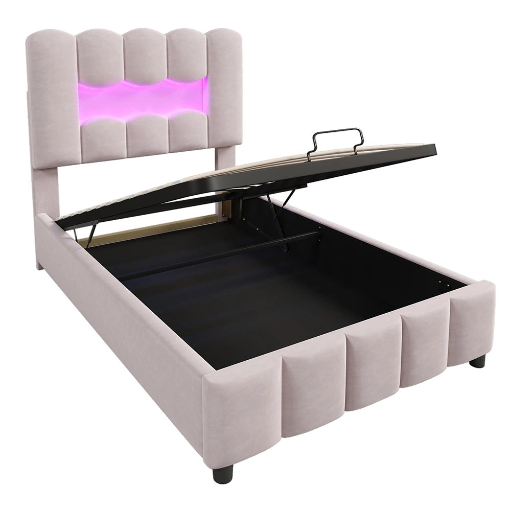 Letto 90x200cm?- Xylo - idraulico LED velluto rosa