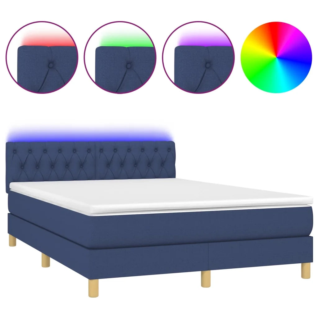 Letto a Molle con Materasso e LED Blu 140x190 cm in Tessuto 3133955
