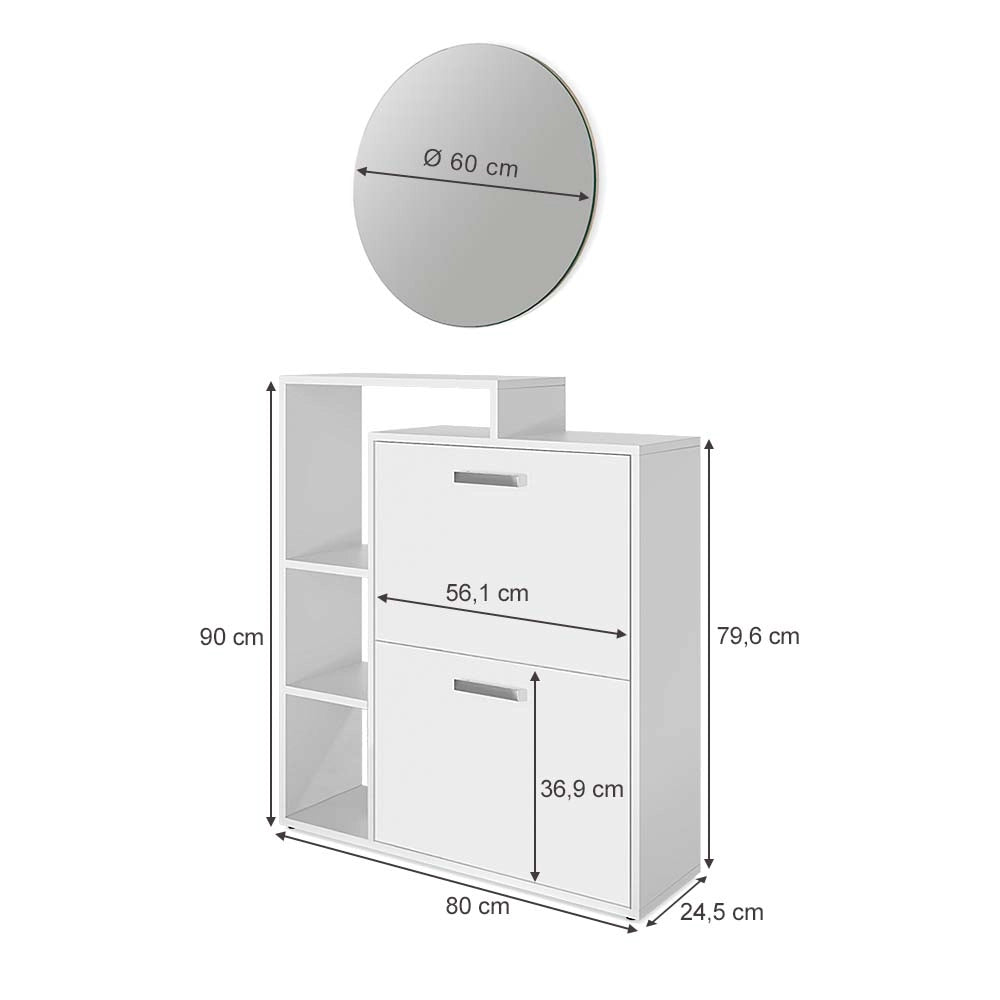 Vicco Scarpiera Bianco 2 parti, con specchio