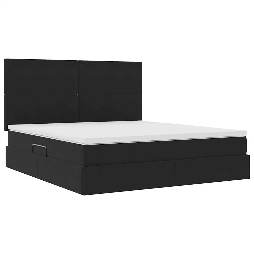 Letto con contenitore e LED con led Nero 160 x 200 cm Velluto