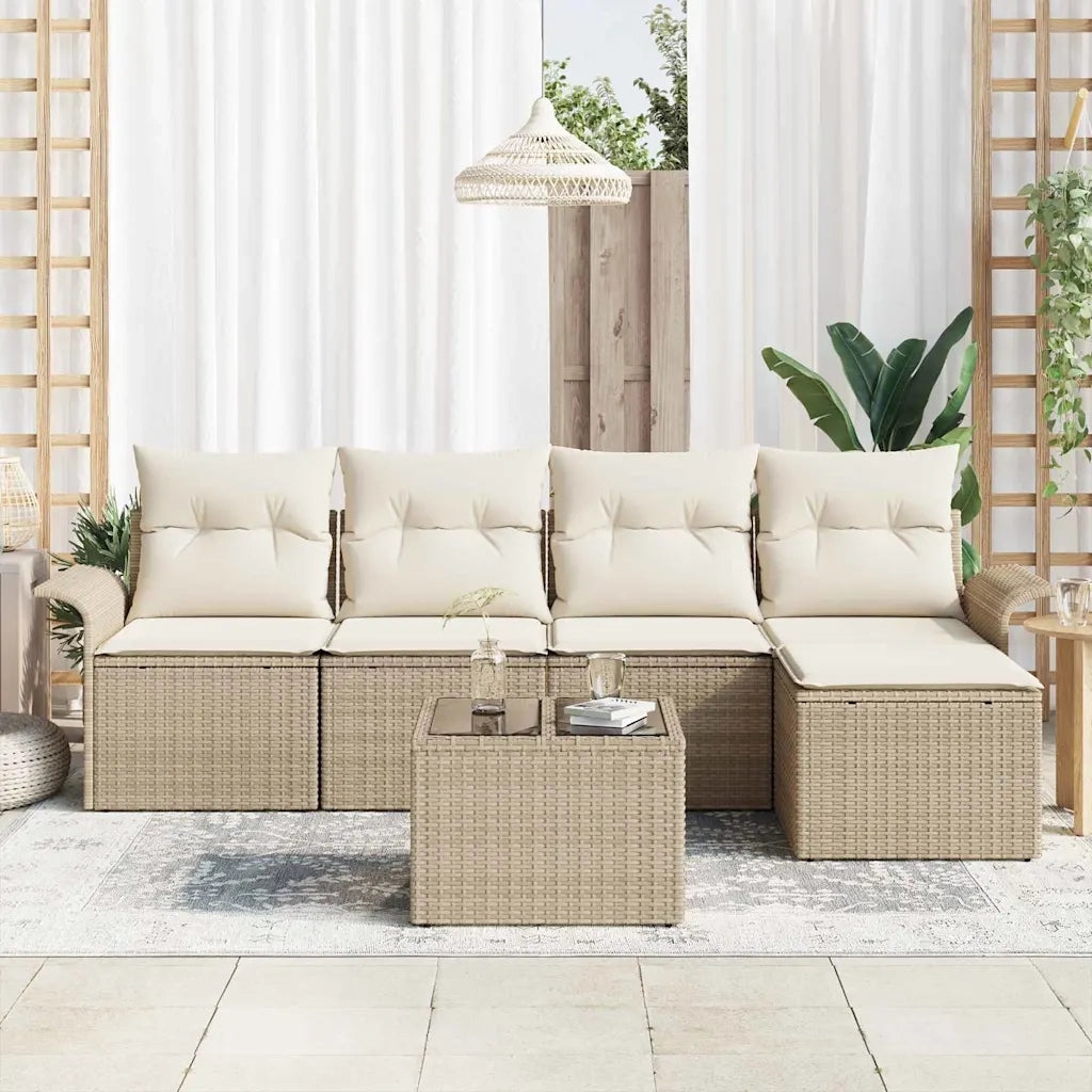 Divano da esterno con cuscino 6 pcs Beige polyrattan 3345331