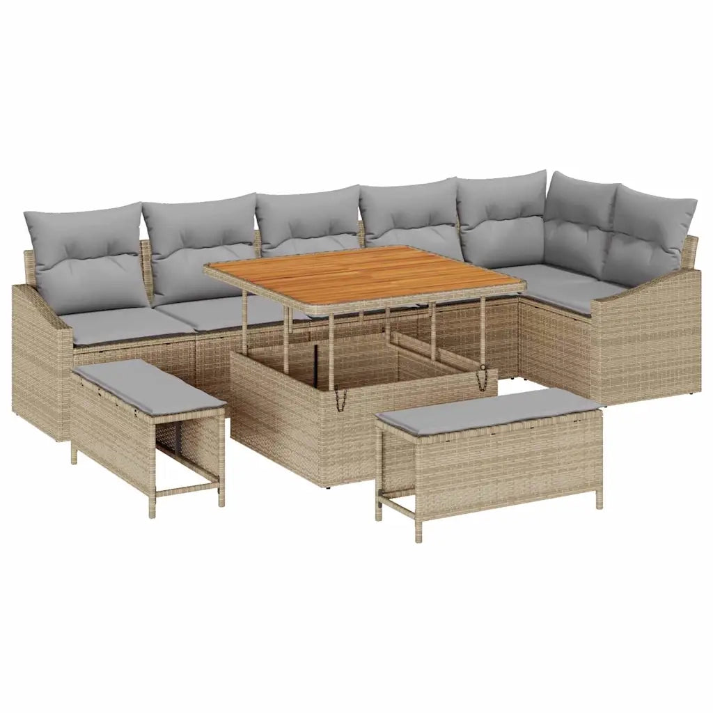 Set Divano da Giardino con cuscino 9 pcs Beige polyrattan 3362667