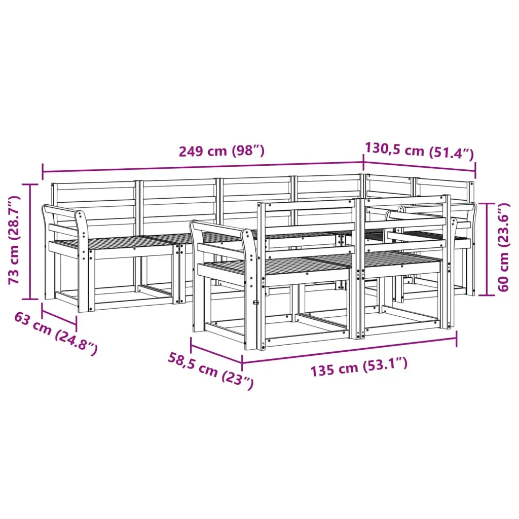 Set di divani da esterno 7 pcs Naturale