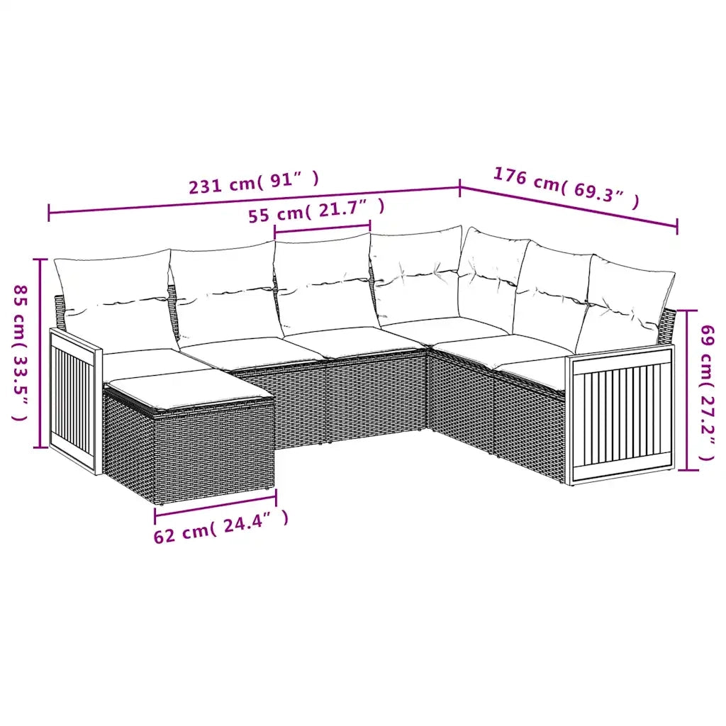 Set Divani da Giardino 7 pz con Cuscini Nero in Polyrattan 3227884