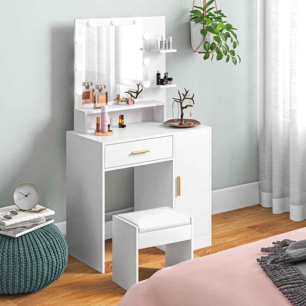Scrivania da trucco con specchio LED e cassetti ¨C Minimal ¨C Bianco