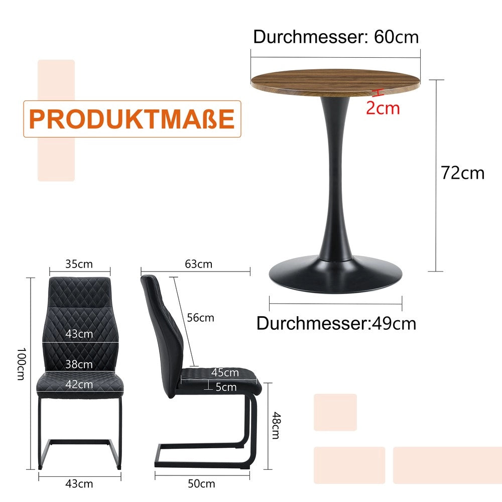 Set Tavolo Rotondo e Sedie da Pranzo ¨C Xylo ¨C Piano MDF, Gambe Metallo Nero, Schienale Rombi