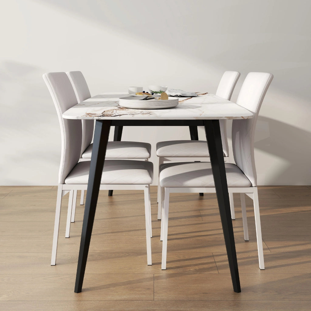 Set 4 Sedie da Pranzo ¨C Xylo ¨C Capitonn¨¦ Rombi Bianco Gambe Metallo 41x50x91cm