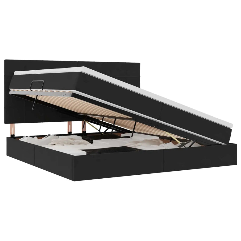 Letto con contenitore e LED con led Nero 200 x 200 cm Velluto