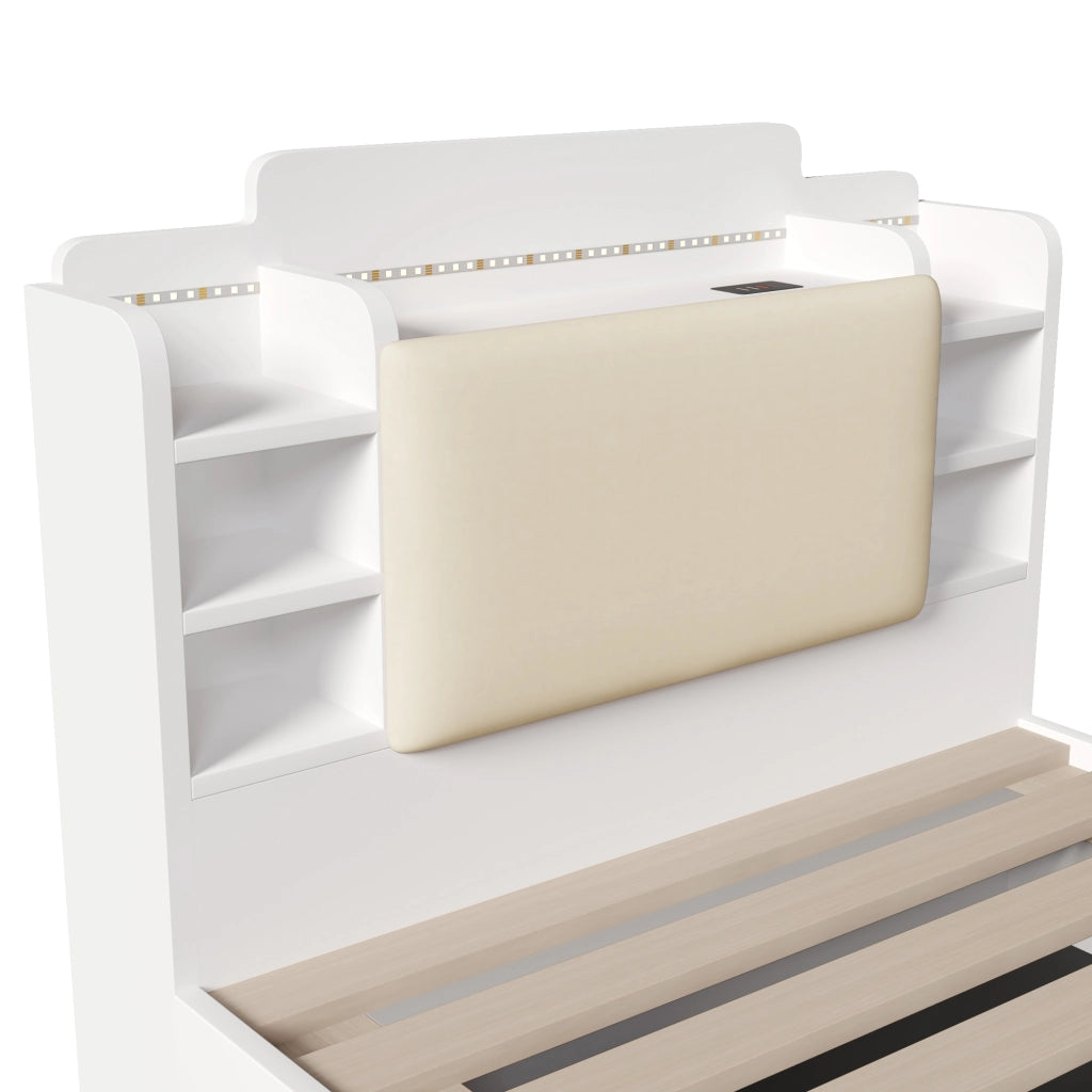 LETTO Contenitore Idraulico 90x200 cm Bianco con USB-C e LED