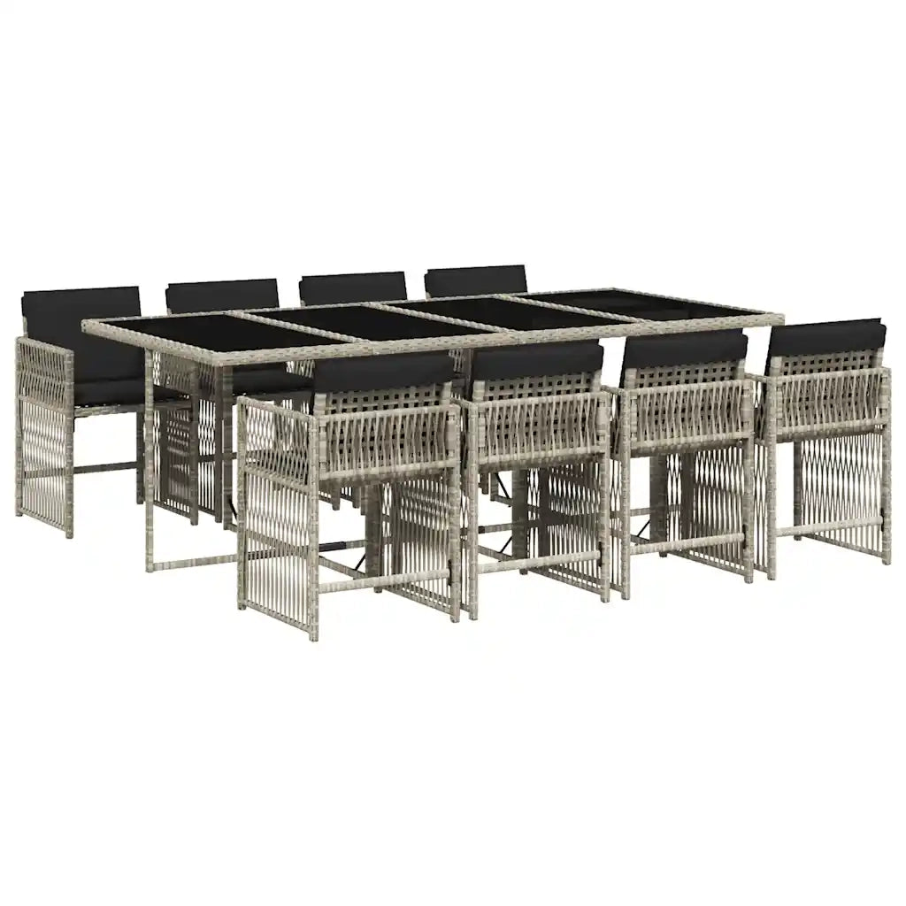 Set Pranzo da Giardino 9pz con Cuscini Grigio Chiaro Polyrattan 3211643