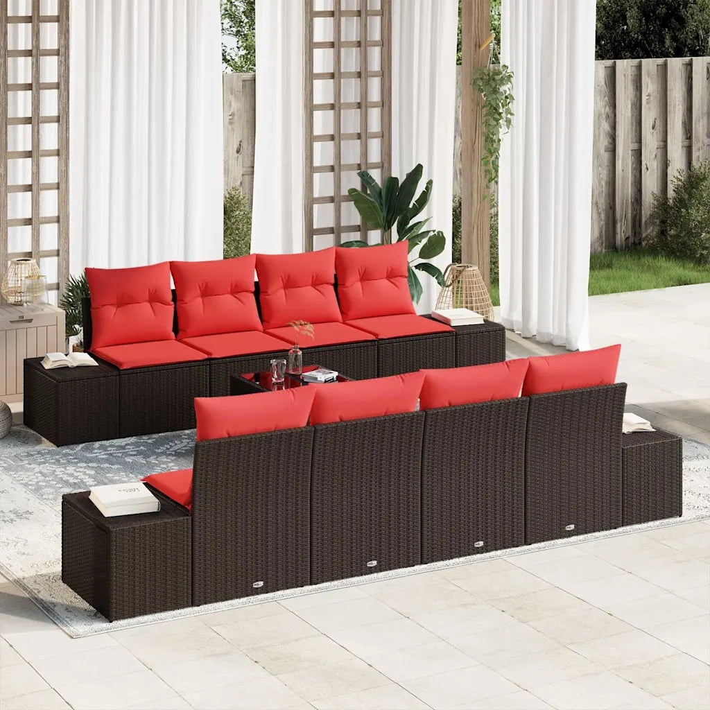 Set Divano da Giardino con cuscino 9 pcs Marrone polyrattan 3346994