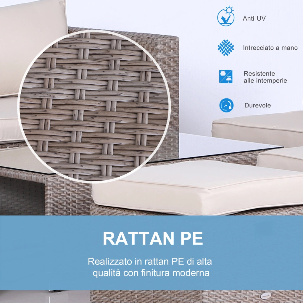 Set Salotto da Giardino 8 Pezzi ¨C Xylo ¨C Polyrattan Grigio con Poltrone Tavolini Sgabelli Salvaspazio
