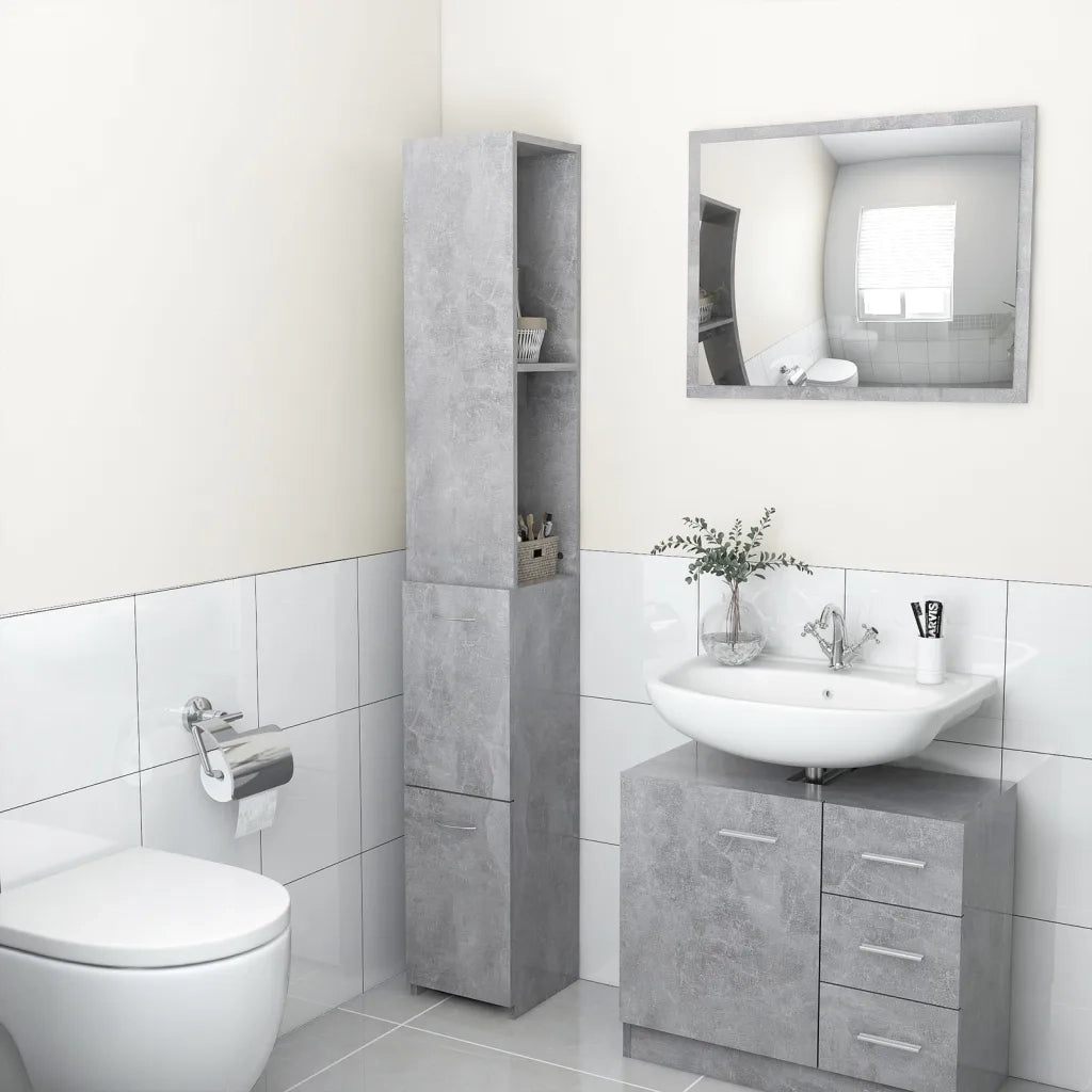 Armadietto Bagno | Armadio da bagno Grigio Cemento 25x26,5x170cm Legno Multistrato