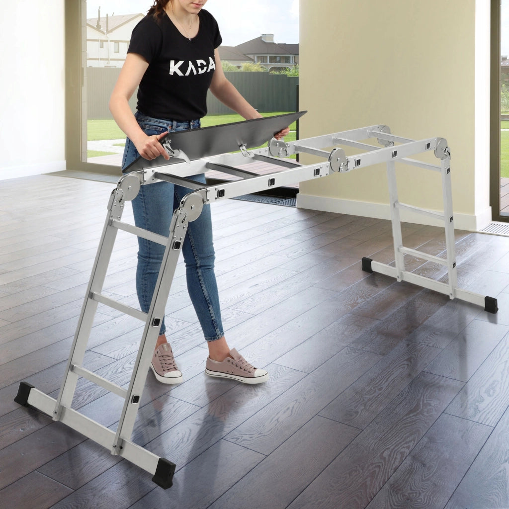 Scala domestica pieghevole multifunzionale in alluminio KADAX 4x3, portata 150 kg.