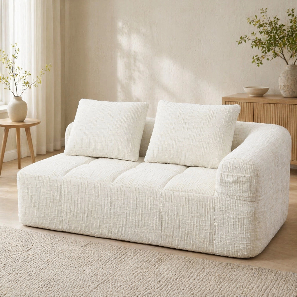 Sofa con chaise longue; tasche laterali; 158x90x60 cm; chenille beige