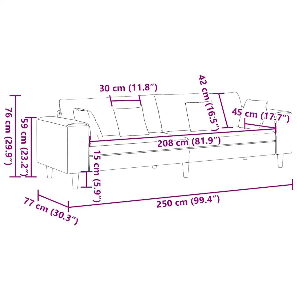 Divano con cuscino Crema 250 x 77 x 76 cm Tessuto 3335149