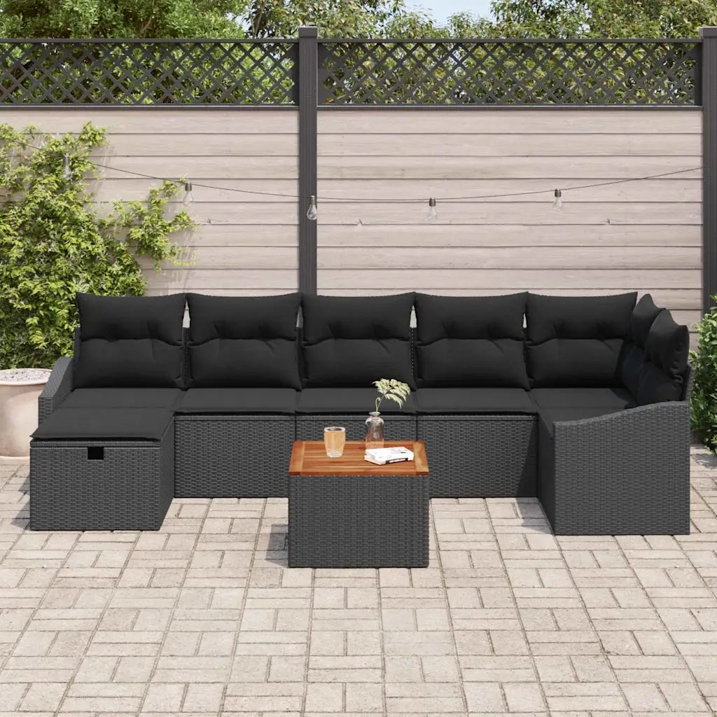 Set Divano da Giardino con cuscino 8 pcs Nero polyrattan