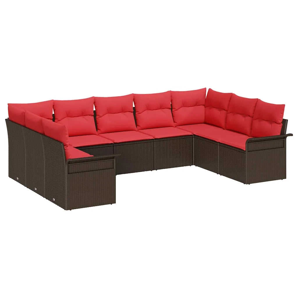 Set Divano da Giardino con cuscino 9 pcs Marrone polyrattan 3345524