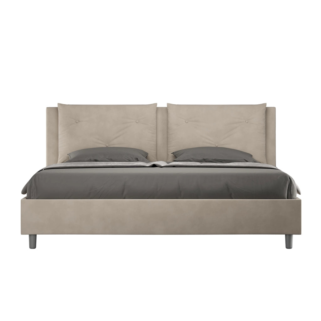 BS COM Letto matrimoniale king size con rete imbottito 190x200 microfibra sabbia