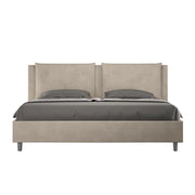 BS COM Letto matrimoniale king size con rete imbottito 190x200 microfibra sabbia