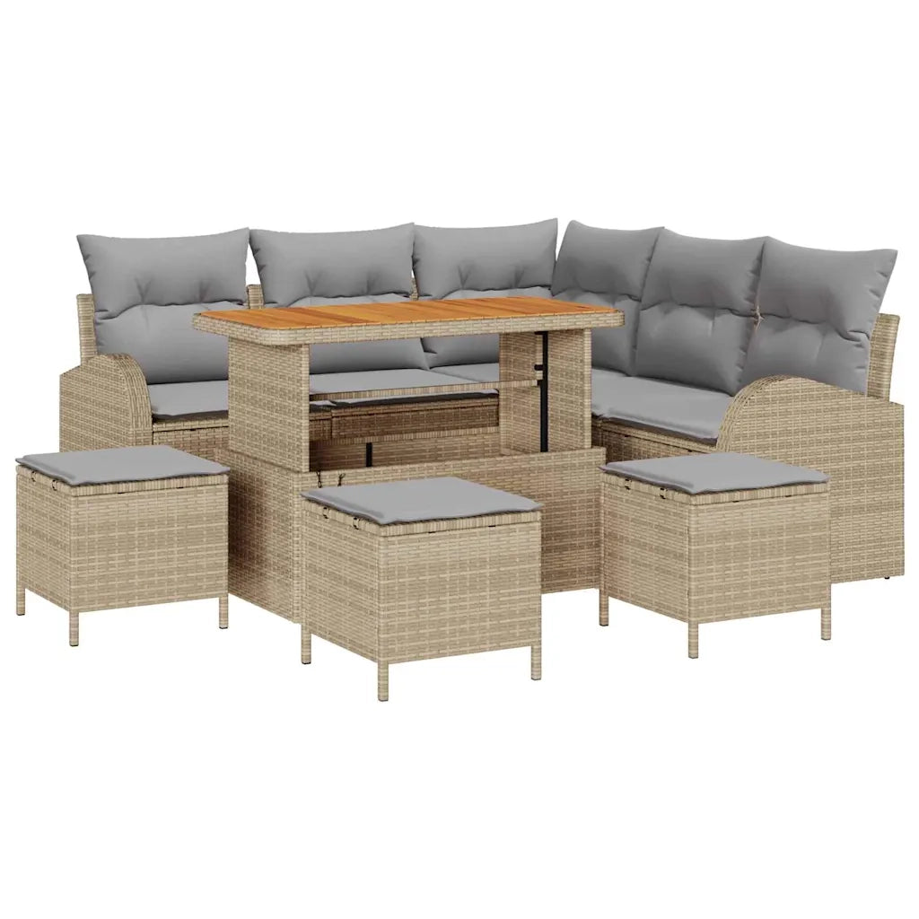 Set Divano da Giardino con cuscino 9 pcs Beige polyrattan 3362402