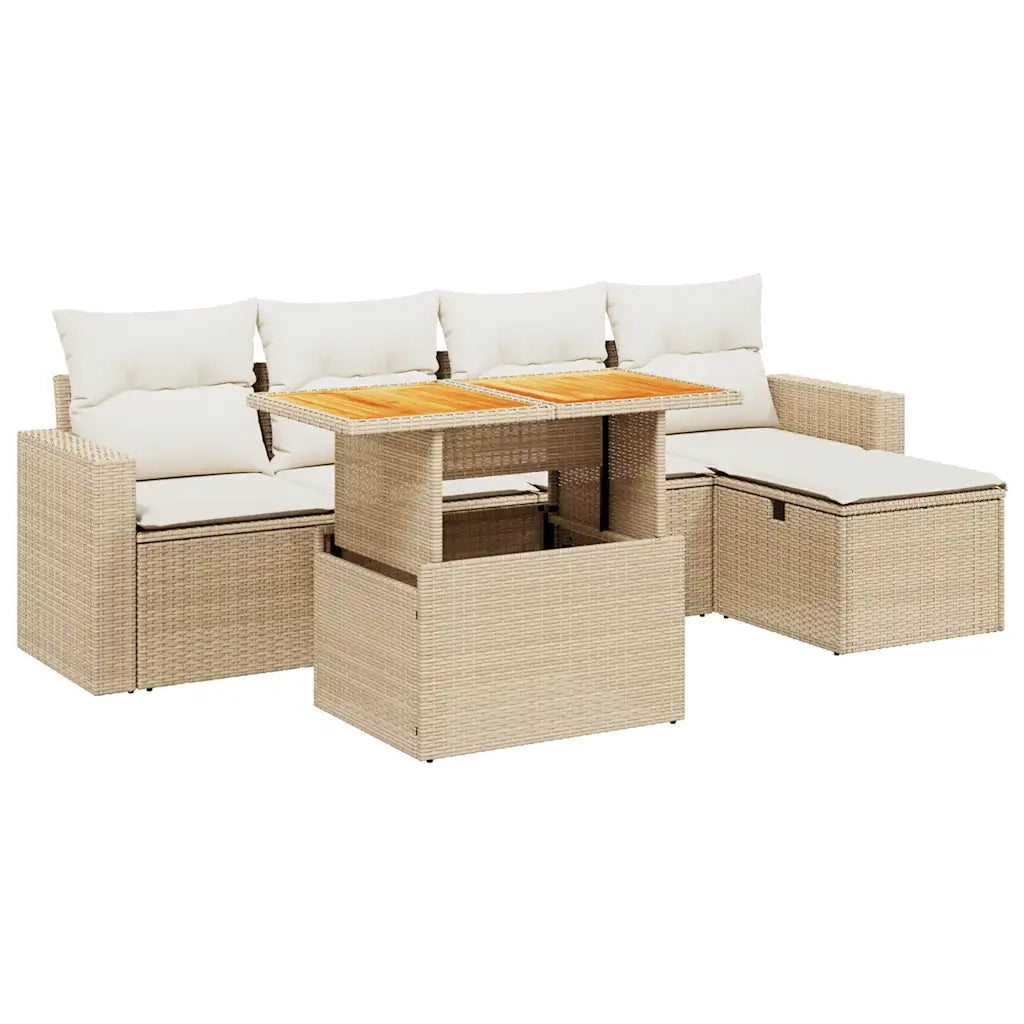 Set Divano da Giardino 6 pz con Cuscini Beige in Polyrattan 3275585