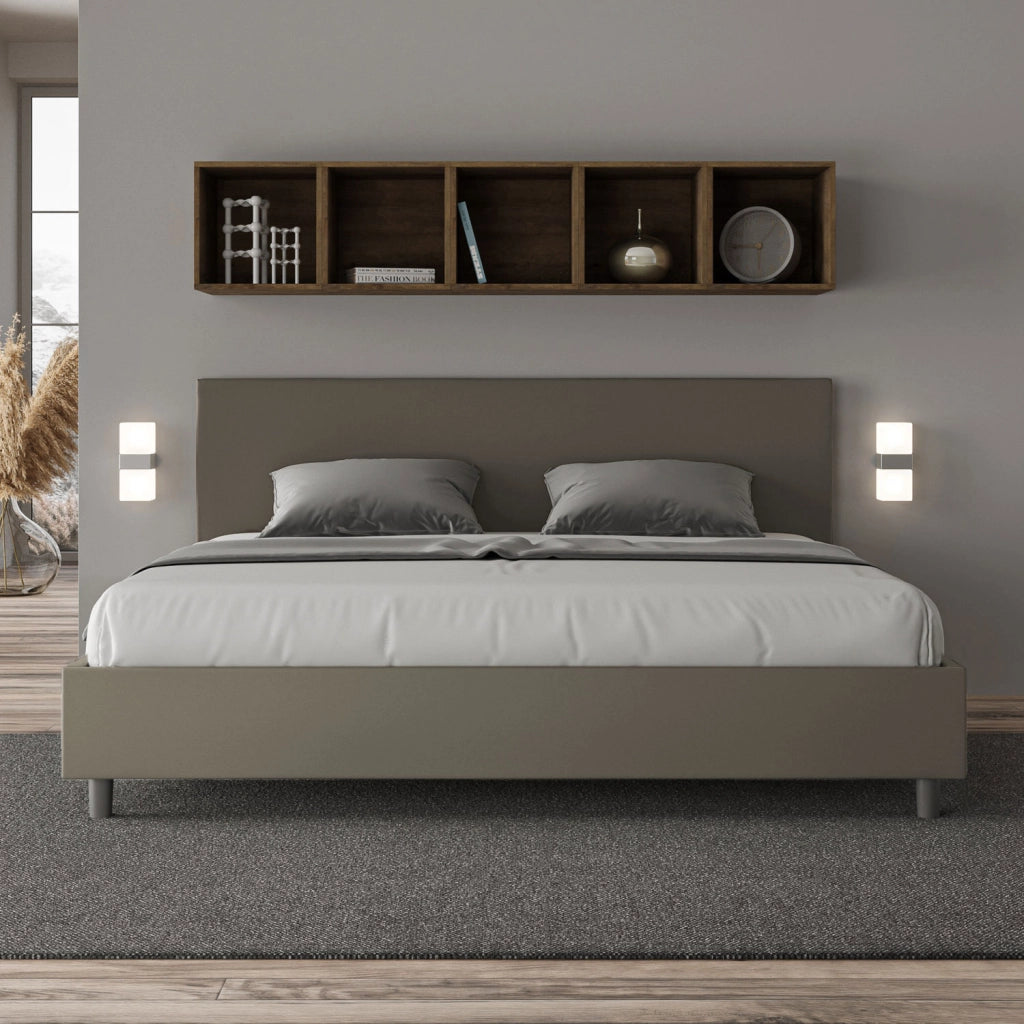 BS COM Letto con rete imbottito 180x200 similpelle cappuccino