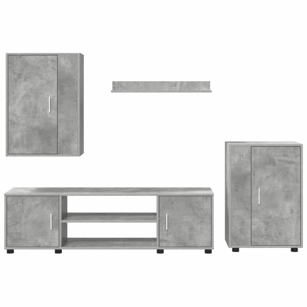 Set mobile TV 4 pcs Grigio cemento Legno multistrato 3397899