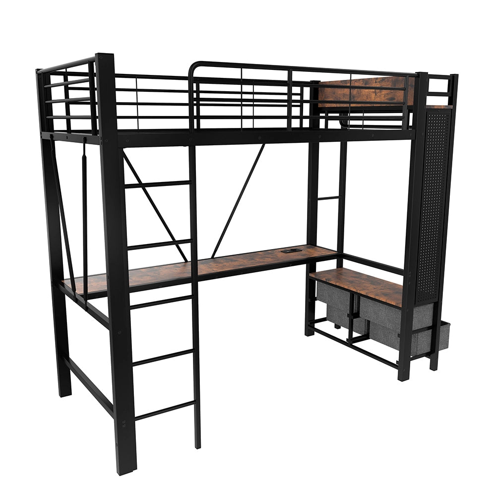 Letto a soppalco - Xylo - 90x200 cm scrivania USB nero